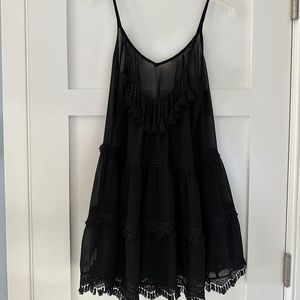 Ramy Brook Maia Little Black Dress Swimsuit Coverup with Fringe